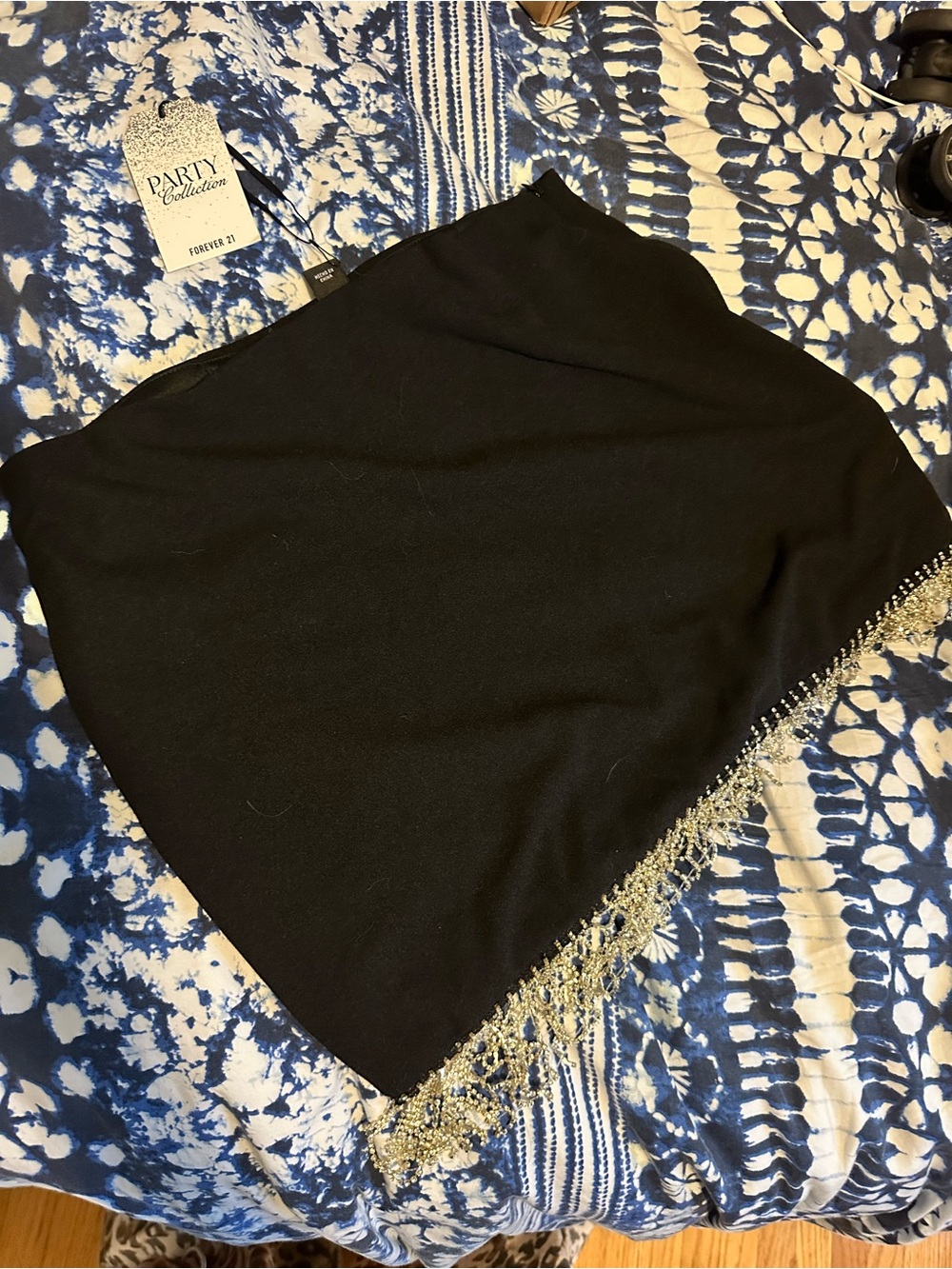 Forever 21 Black Mini Skirt with Silver crystal Fringe
